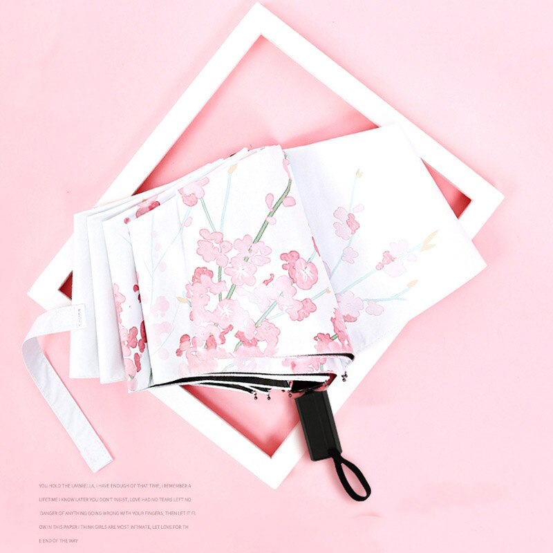 Sun Umbrella Rain Three Folding Umbrella Lovely Cat Female Parasol Four Seasons Cat Illustration Umbrella