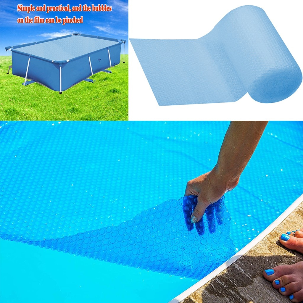 Isolation piscine bâche film bulle cache piscine Protection pied hors sol ciel bleu Protection piscine
