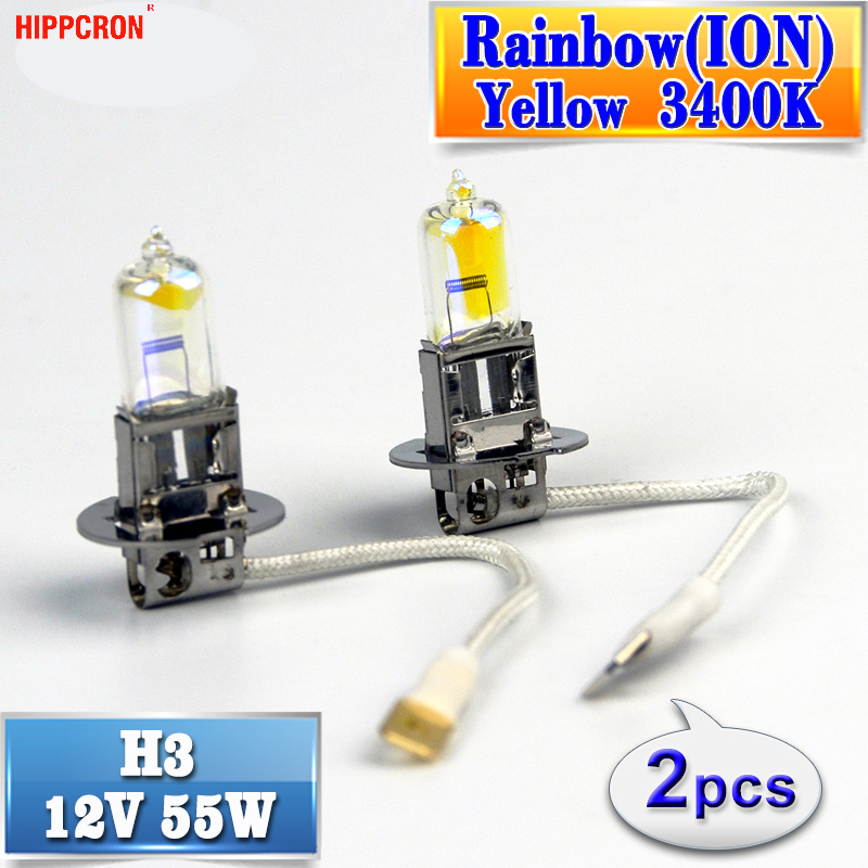 Hippcron H3 Regenboog (Ion) Goud Geel Halogeenlamp 2 Stuks (1 Paar) 12V 55W 3400K 1600Lm Auto Mistlamp Glas Vervanging Lampen