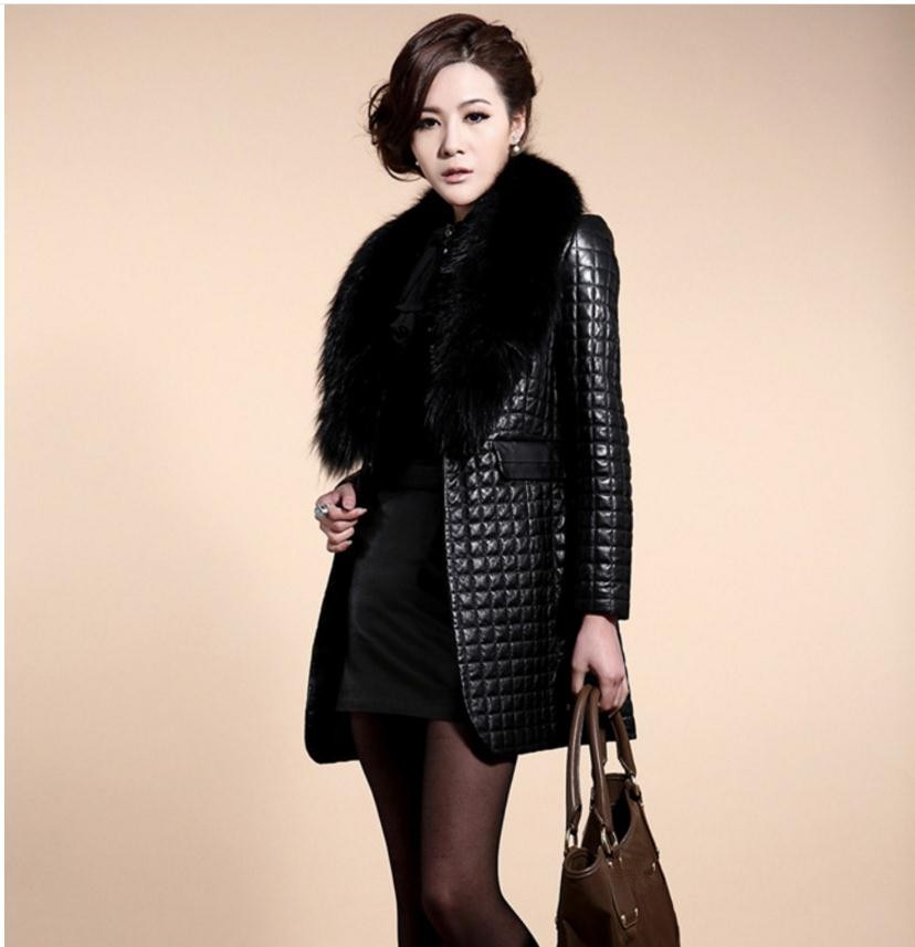 Damskie duże rozmiary dorywczo Pu skórzane płaszcze długi odcinek futro kołnierz kurtki skórzane damskie kurtki skórzane Jaqueta De Couro