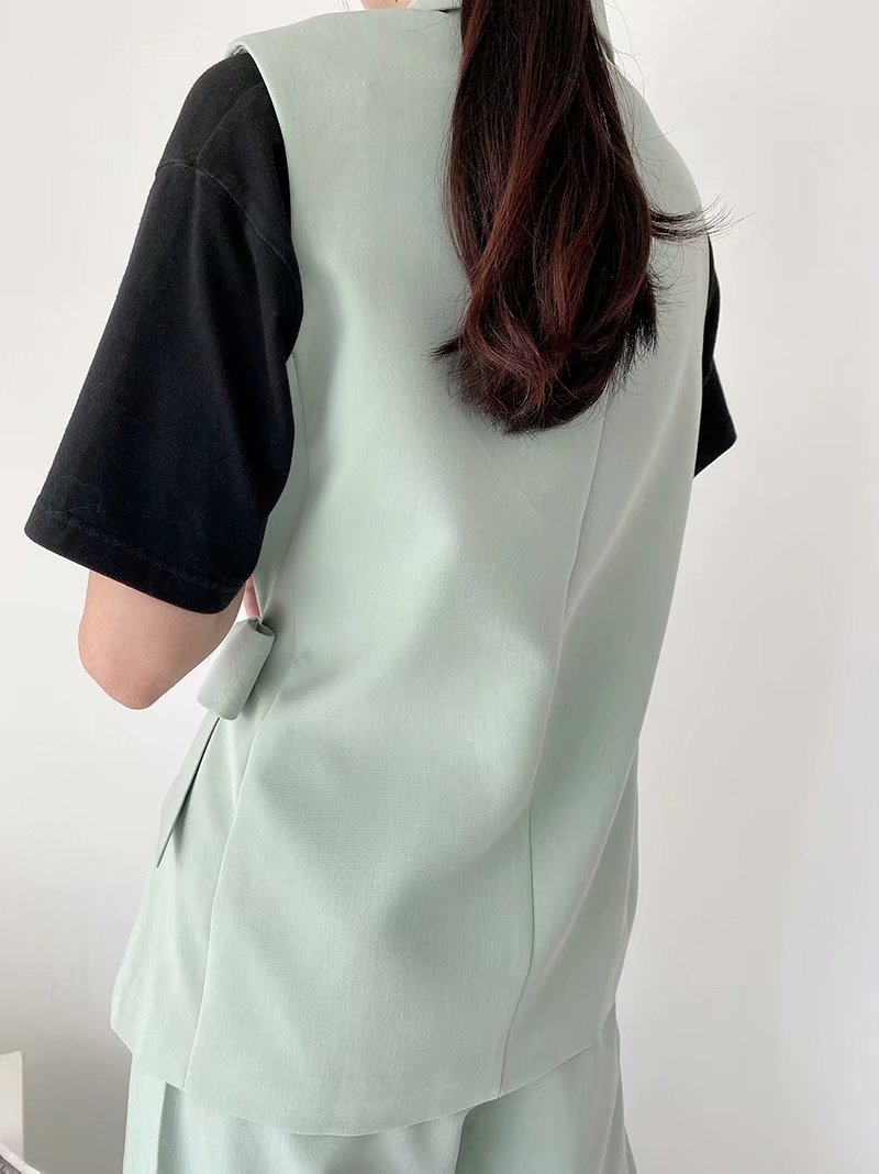 TMODA404-chaqueta verde sin mangas para mujer, ropa de oficina, abrigo Vintage con cuello con muescas, Tops elegantes, 2022