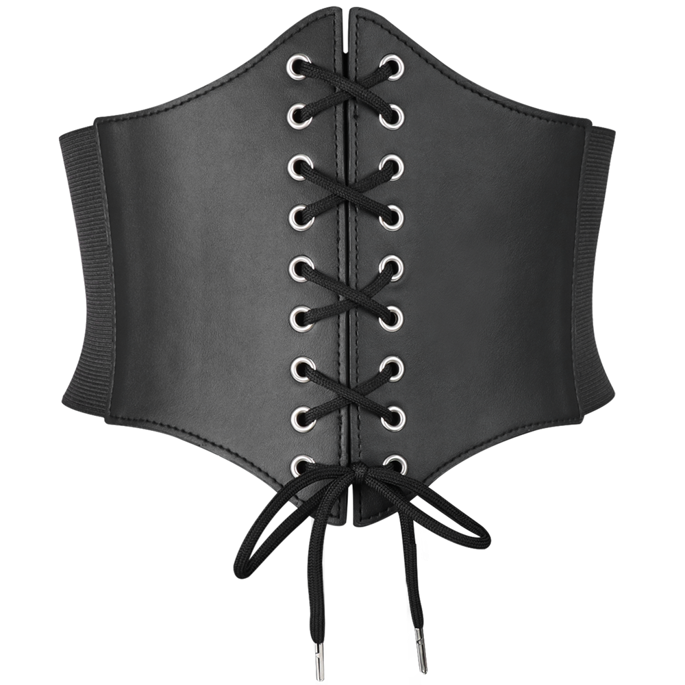 5-teiliges Set mit mittelalterlichen Ritter-Renaissance-Zubehör – modischer Korsett-Gürtel aus PU-Leder, weicher Schal, Umhang, halber Schulterschal: Black