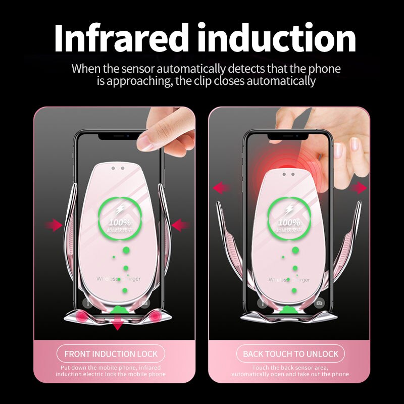 Wireless Car Charger Clip Auto Telefoon Houder Auto-Sensing 15W Snelle Opladen Draadloze Oplader Luchtuitlaat Auto Telefoon houder