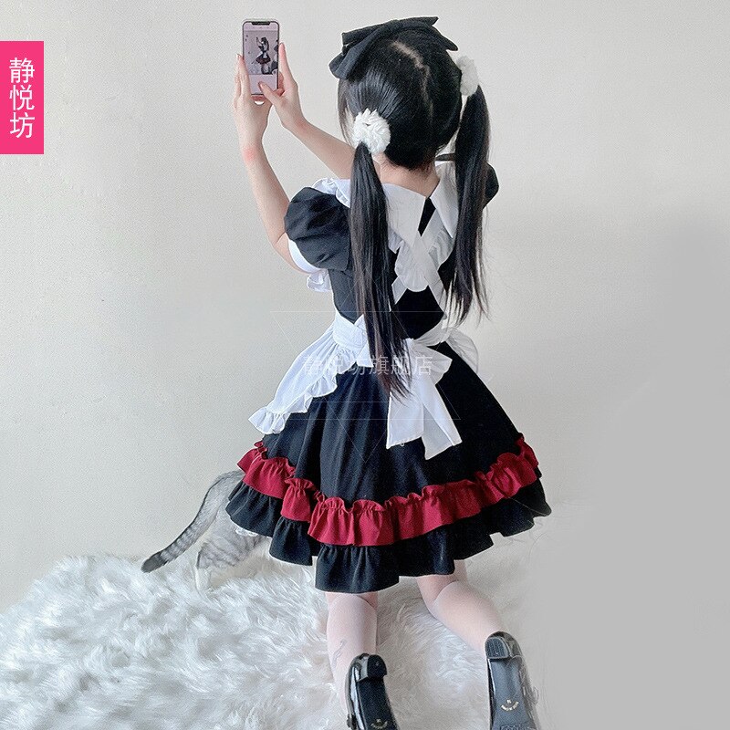 Halloween kostium pokojówki gotycki styl ciemny czarny czerwony styl Szkoła Wyższa Lolita diabeł Lolita kobiet sukienka czarownicy sukienki kobiet