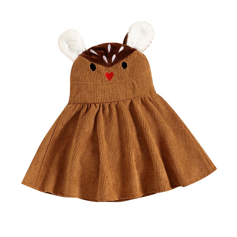 Toddler Girls Cute Fawn velluto a coste Strap Princess abito senza maniche Cartoon Deer Print 3 mesi-3 anni: 3T
