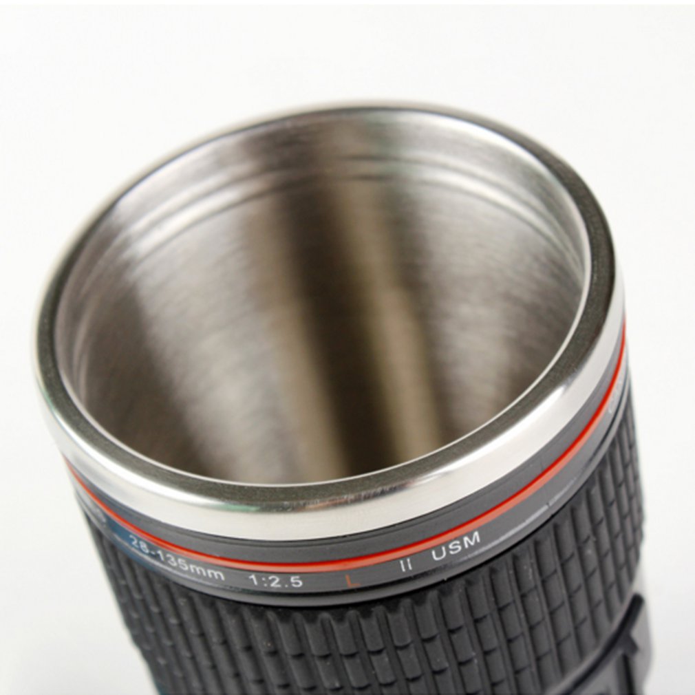 Kreative spaß schwarz weiß edelstahl objektiv tasse kreative isolierung tasse realistische kamera objektiv tasse spaß