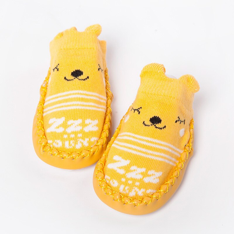 Otoño invierno Bebé calcetines bebé calcetines suelas de goma bebé cosas calcetín recién nacido zapatos antideslizantes suela suave: Yellow / 12 meses