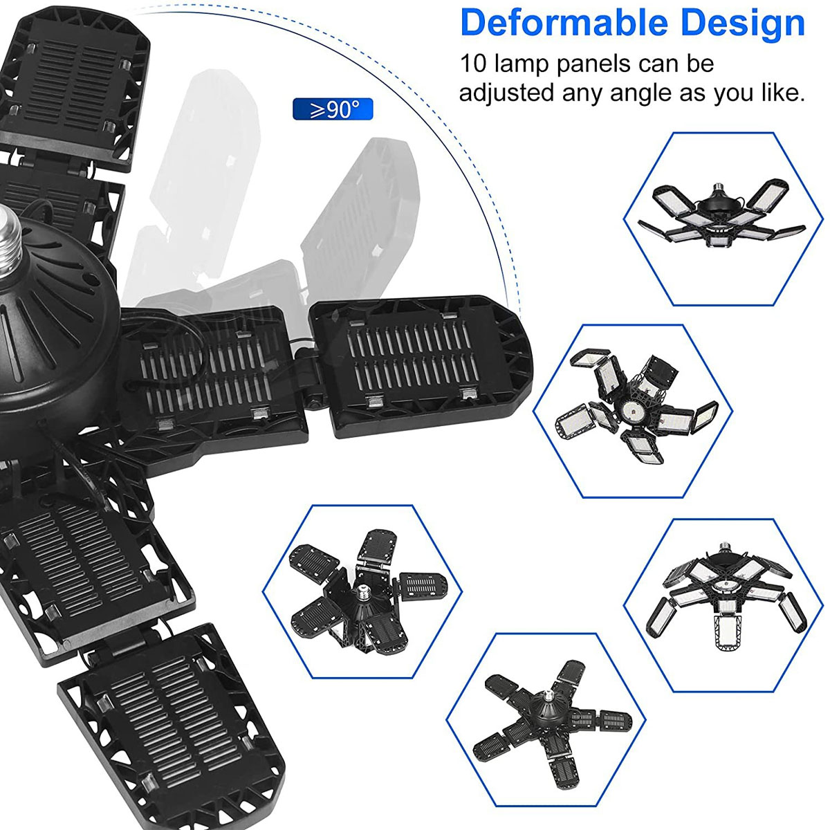 300W Deformable Industrial Lighting E27 Led Fan Garage Light Super Bright 18000LM 2835 Led High Bay Industrial Lamp for Workshop