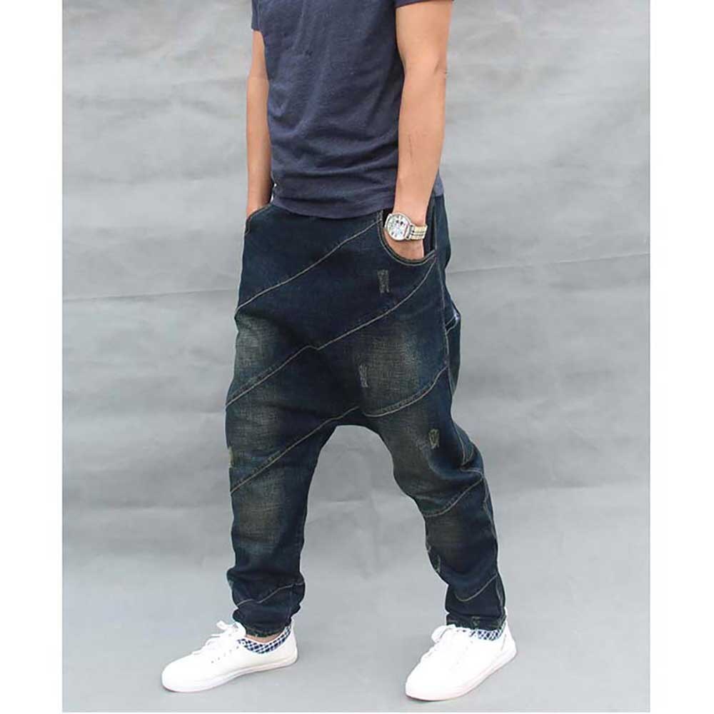 Pantalones vaqueros holgados #39 modernos para hombre, estilo casual, estilo harén, estilo hip hop, con cintura elástica y cordón, color azul, talla grande.