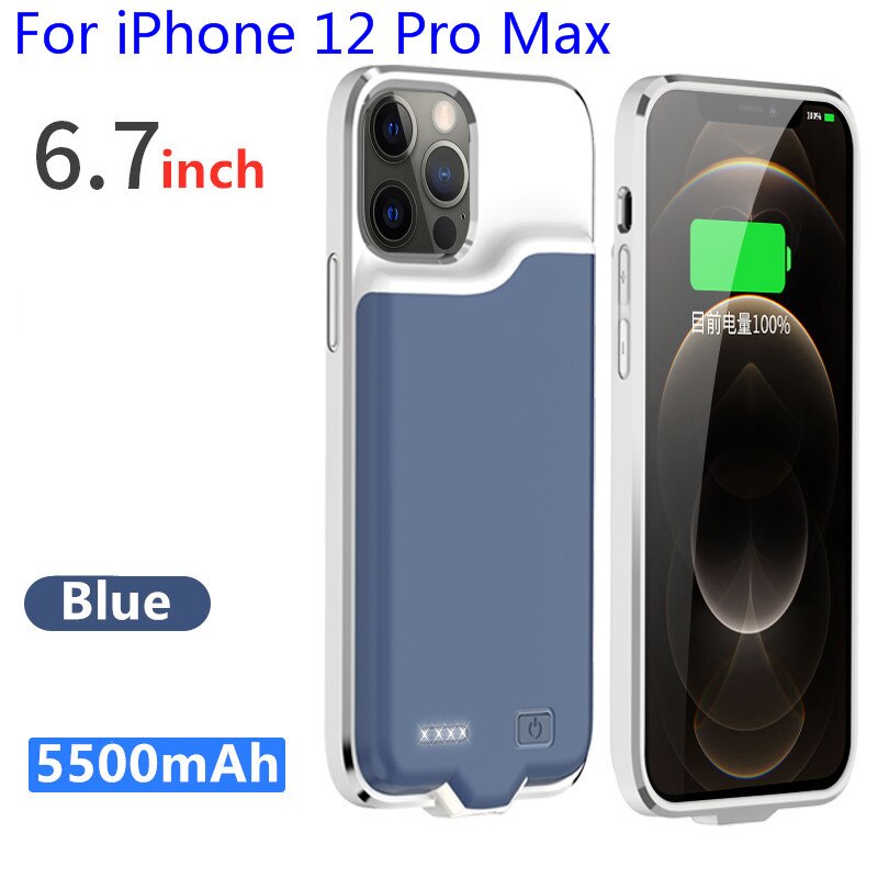 I12 Silm Silikon stoßfest Batterie Ladegerät Fall Für iPhone 12 Pro Max Power Bank Fällen Für iPhone 12 Mini Lade abdeckung Capa: i12 Pro Max-Blue