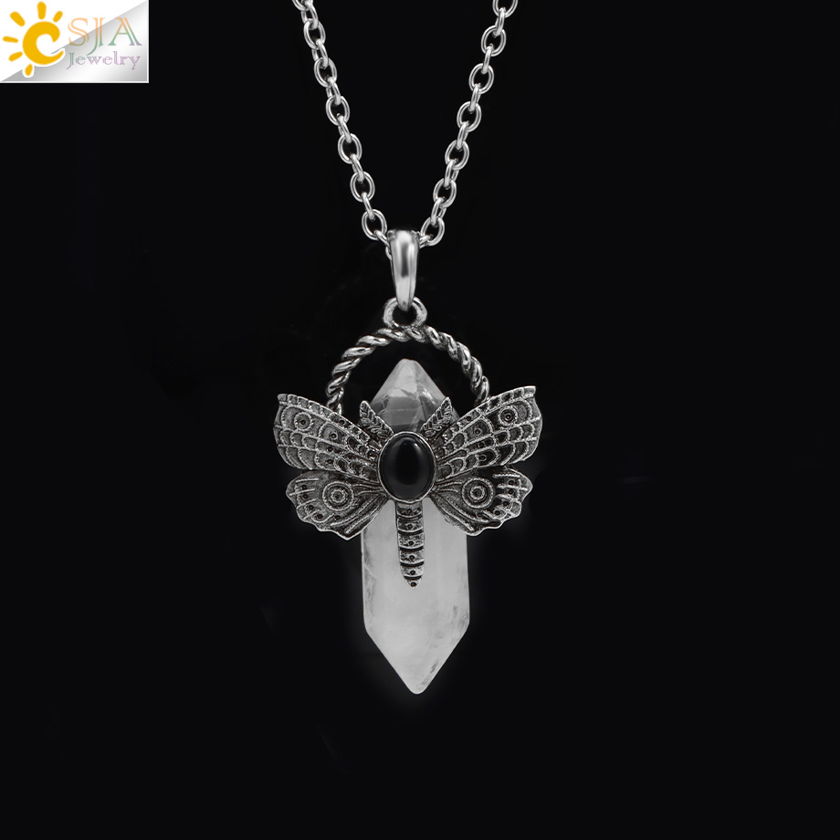 Collar de libélula, colgante de cristal de piedra Natural, fluorita curativa, labradorita, cristal blanco, labradorita, amatistas, joyería H479: Chapado en zinc azul