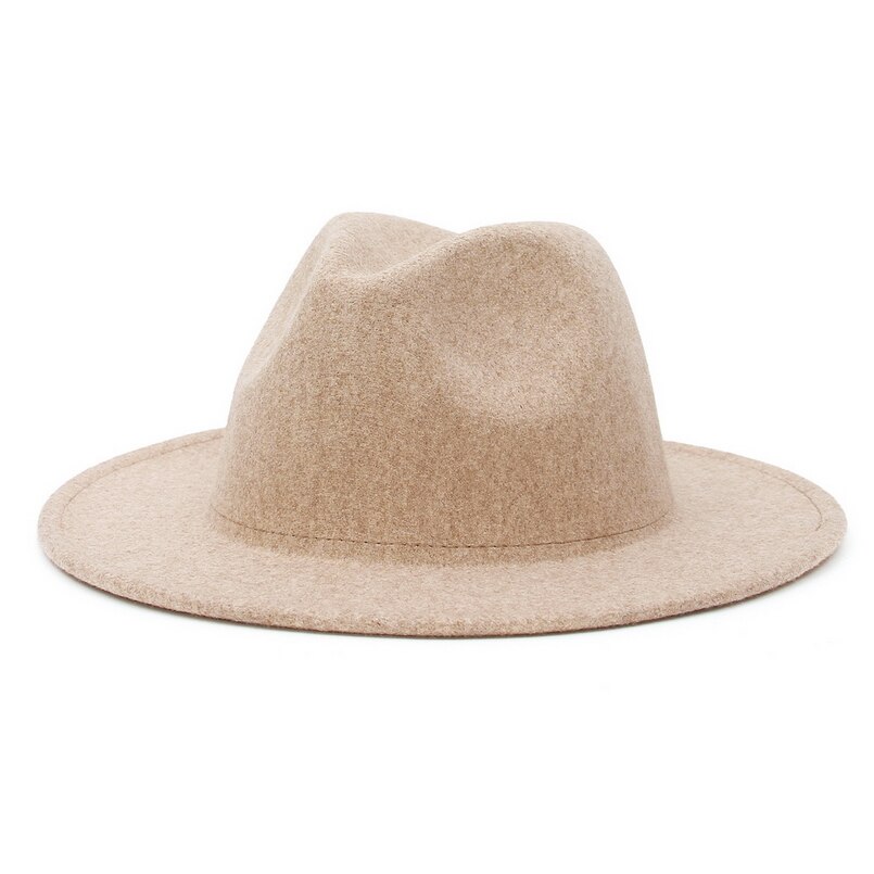 Gemvie bred rand uldblanding knusbar fedora hat til kvinder mand varm efterår vinter panama jazz filt kasket: Beige