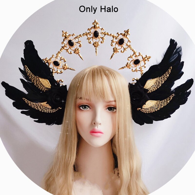 Lolita Kc Gothic Black Rose Duivel Vleugels Haaraccessoires Zon Godmother 'S Virgin Mary Apollo Halo Kroon Hoofddeksels: Only Halo