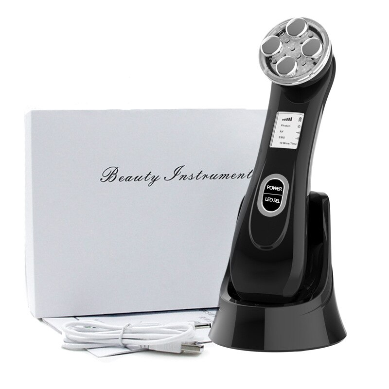 Electric Face Lifting Facial Machine RF EMS Electroporation Mesoterapy LED Light Radio Frequency Skin Firming Tightening Device: Black with box
