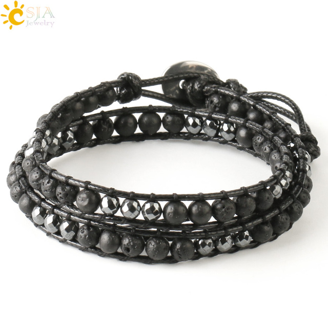 CSJA Turquoise Man Bracelet Bohemian Handmade Braides Bangle Indian Agate Crystal Beaded Double Layer Bracelets Women Homme S625: Vermeil