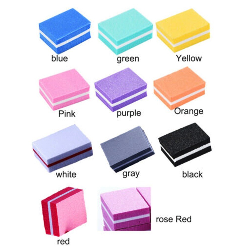 50Pcs Lot Dubbelzijdig Mini Nail File Kleurrijke Spons Nagellak Schuren Buffer Strips Polijsten Manicure Gereedschap