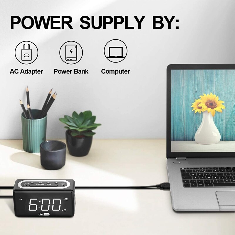 Digital Alarm Clock for Bedrooms - 0-100% Dimmer, Dual Alarm with 7 Color Night Light, Easy to Set, Snooze, USB Chargers