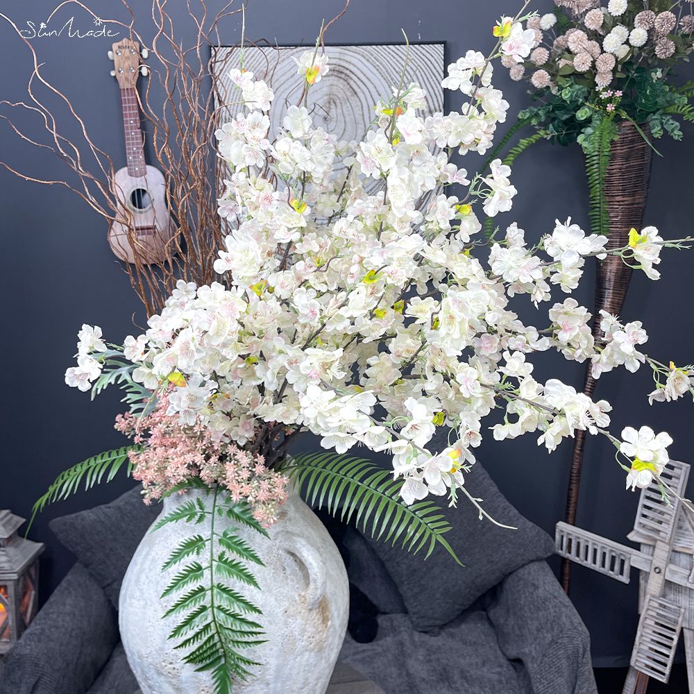 SunMade-Flores artificiales de seda, ramas largas de cerezo en flor, rosa, blanca, decoración de jardín, boda, hogar, Artificales, 4 Uds.