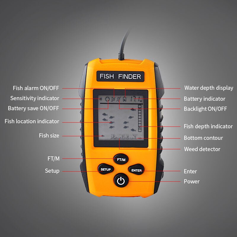 Erchang-Localizador portátil de peces TL88E, 9M, cable, ecosounder, alarma, profundidad de 0,6-100m, transductor, Sensor Sónar para pesca