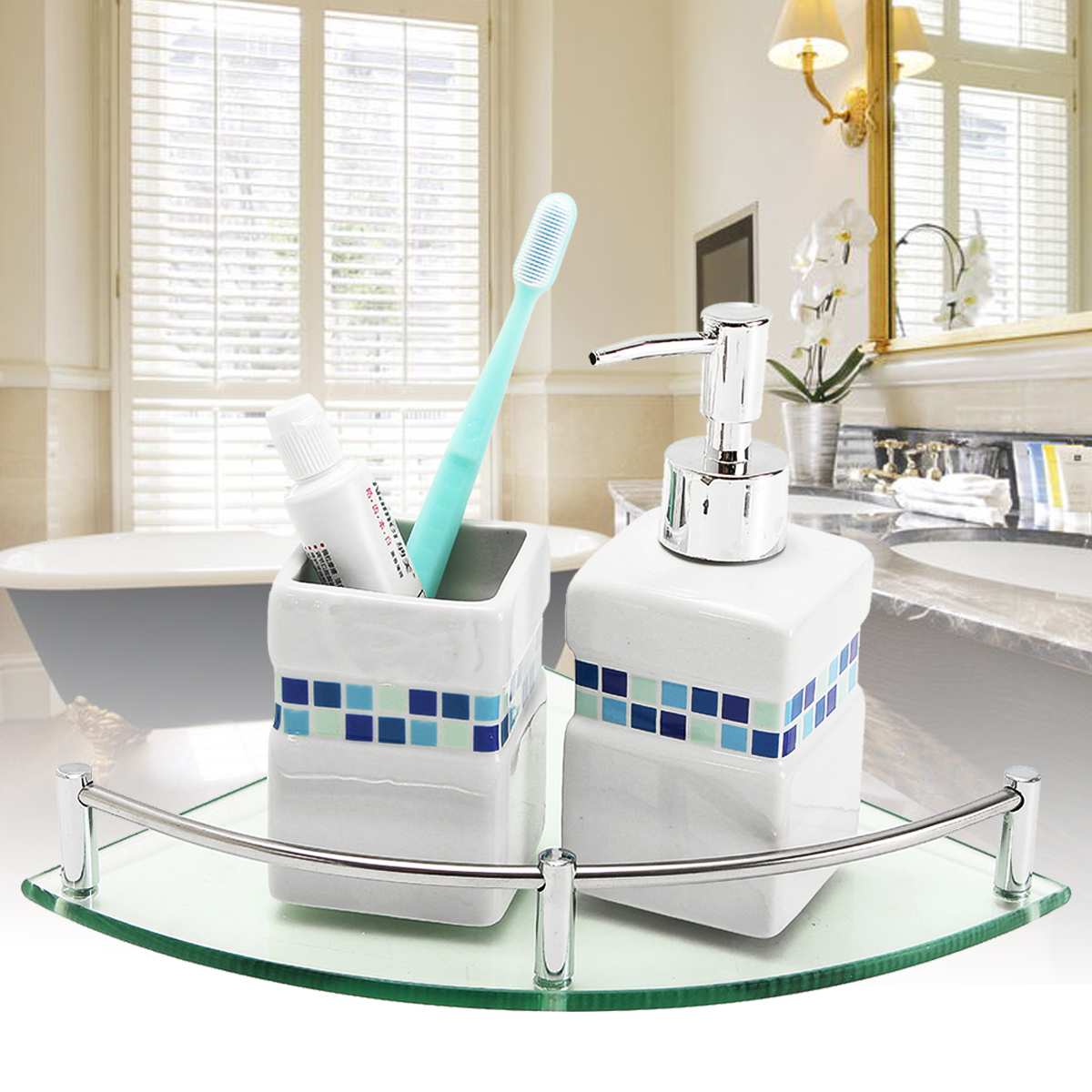 20cm/25cm Bathroom Glass Bath Shower Triangular Shelf Holder Organizer Single Layer Modern Style Glass Bathroom Shelves