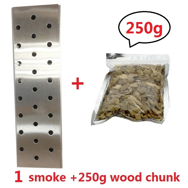 13.75''35cm Large V-Shape Gas Grill BBQ Smoker Box Long Stainless steel Cold Smoker Flavor Wood Chips Grill Tool BBQ Accessories: 1 Smoker 250g Chip