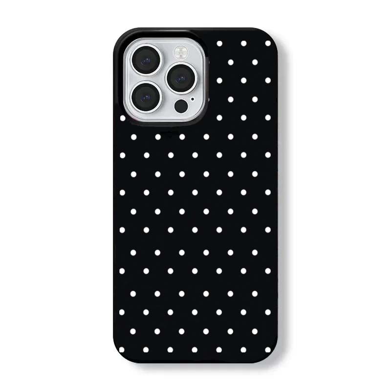 Korean INS White Polka-Dot Phone Case For iPhone 16 15 Plus 14 13 12 11 Pro Max X XR XS 16E 7 8 Plus Black Shockproof Soft Cover