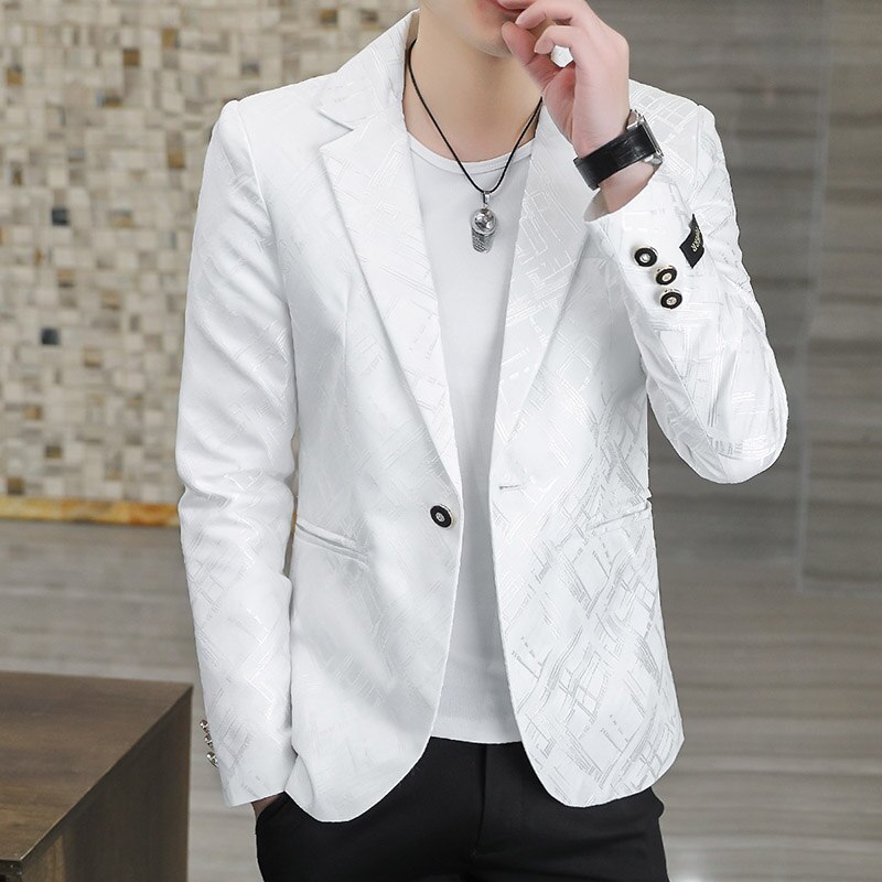 DYB &amp; zazq – costumes imprimés pour hommes, manteau de garniture à la coréenne, manteau de veste simple pour jeunes hôtes INS, printemps M-4XL: WHITE / XXL