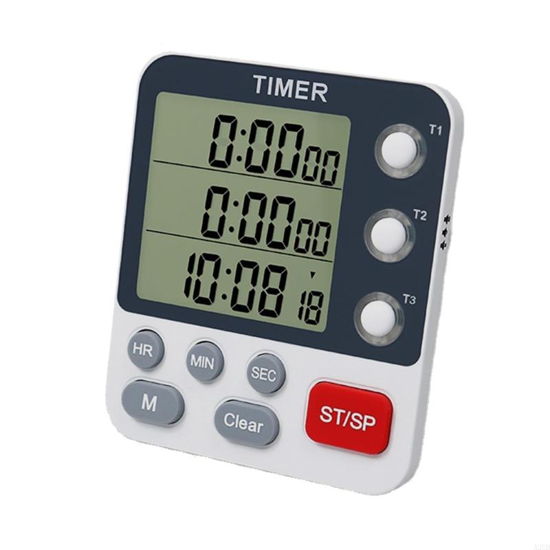 A2UD Digitaler Dual-Küchentimer, Stoppuhr, großes Display, einstellbare Lautstärke, Alarmständer