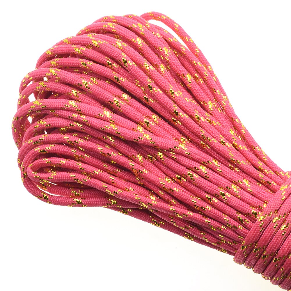 1pcs Gold Silver Cord 550 Paracord Parachute Cord Lanyard Mil Spec Type III 7 Strand Core 100 FT 19 Colors: Hot Pink