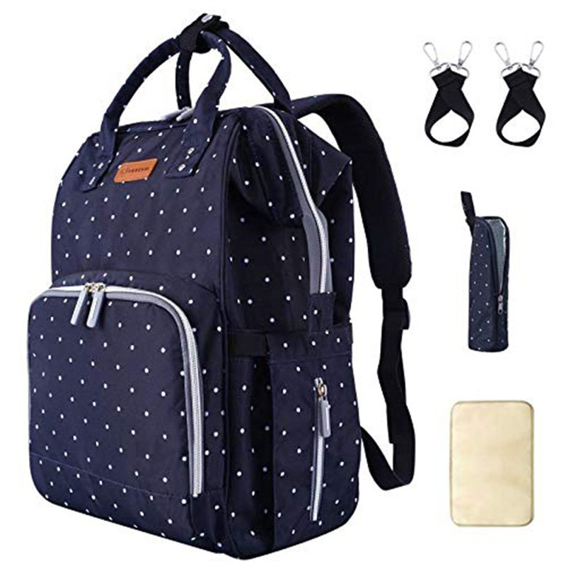 Luiertas Multifunctionele Grote Volume Mummie Rugzak Usb Ankommling Mother 'S Tas: Blue Polka Dots