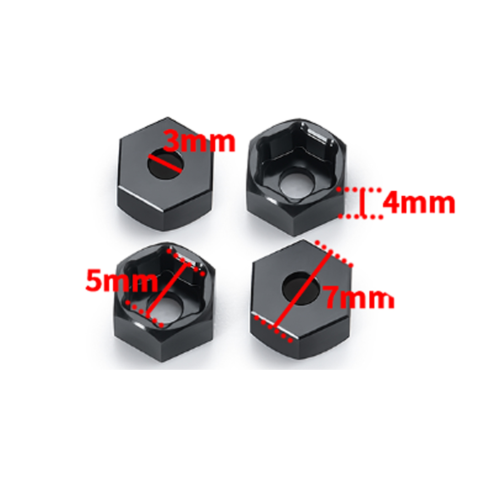 YEAHRUN 4 Uds. Adaptadores de cubo hexagonal de rueda de aluminio de 5mm a 7mm/5mm a 12mm conversión para WPL D12 2WD 1/10 piezas de mejora de camión RC: Blanco