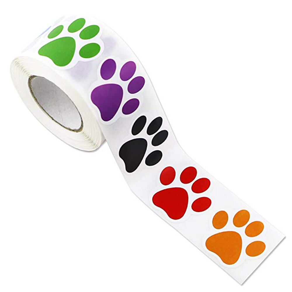 500 Pcs /Roll Cute Paw Print Stickers Dog Cat Bear Paw Print Labels Stickers Seal Labels Reward Stickers Decorative: colorful