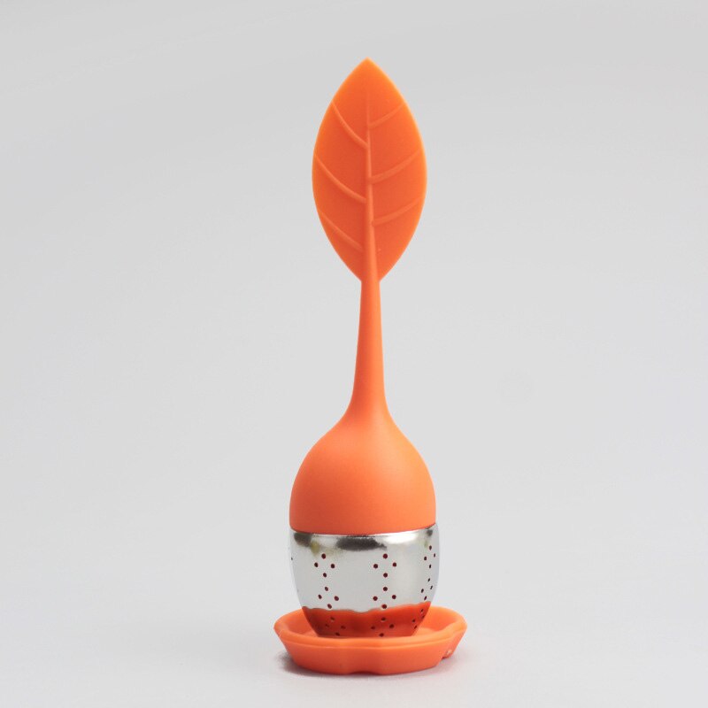 Infusor de té de silicona, filtro de té reutilizable, 6 colores, hojas dulces con bandeja de gota, Bola de té, herramienta de té de filtro de especias de hierbas, 1 Uds.: Orange
