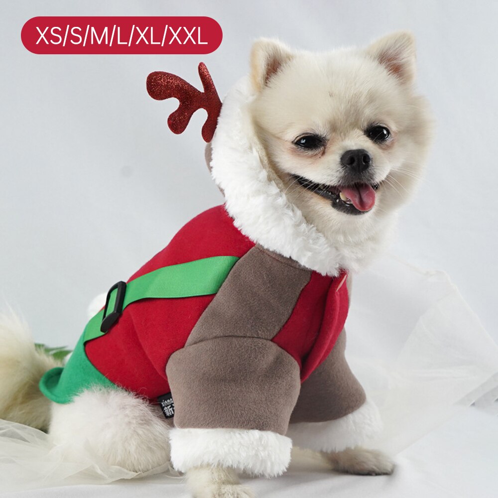 (xs-xxl) jul hundkläder vinter husdjur kappa jacka söt rådjur höst vinter liten hund yorkshire schnauzer corgi rolig kostym^