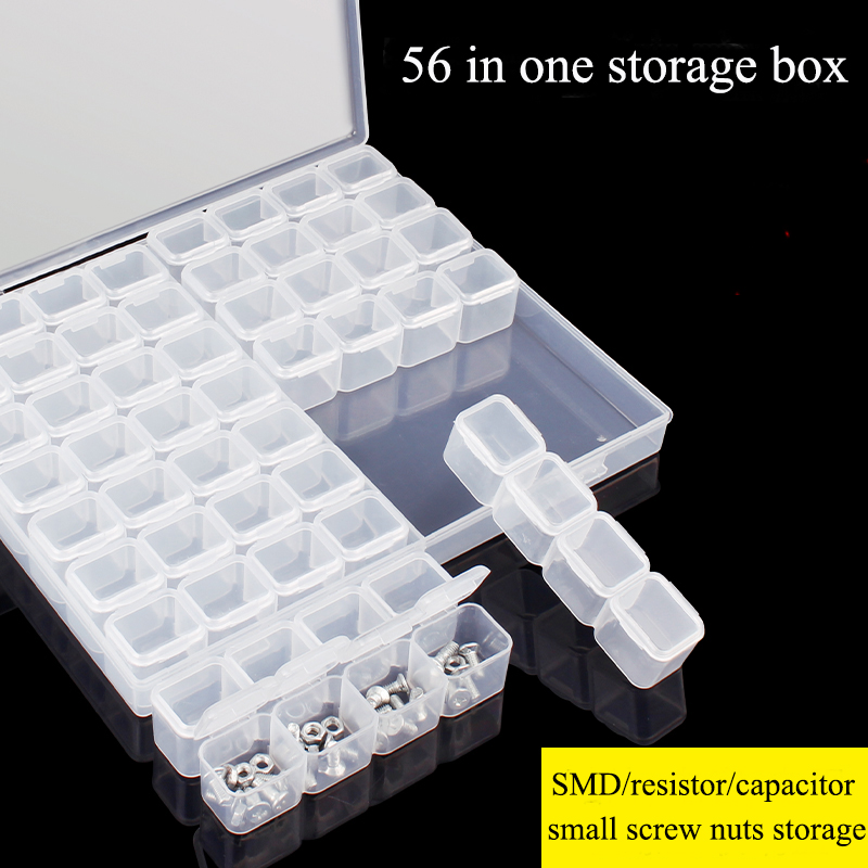 Transparent Plastic element box small screw sorting box hardware storage box mini flip part Small Component Jewelry Tool Box: 56 in one box