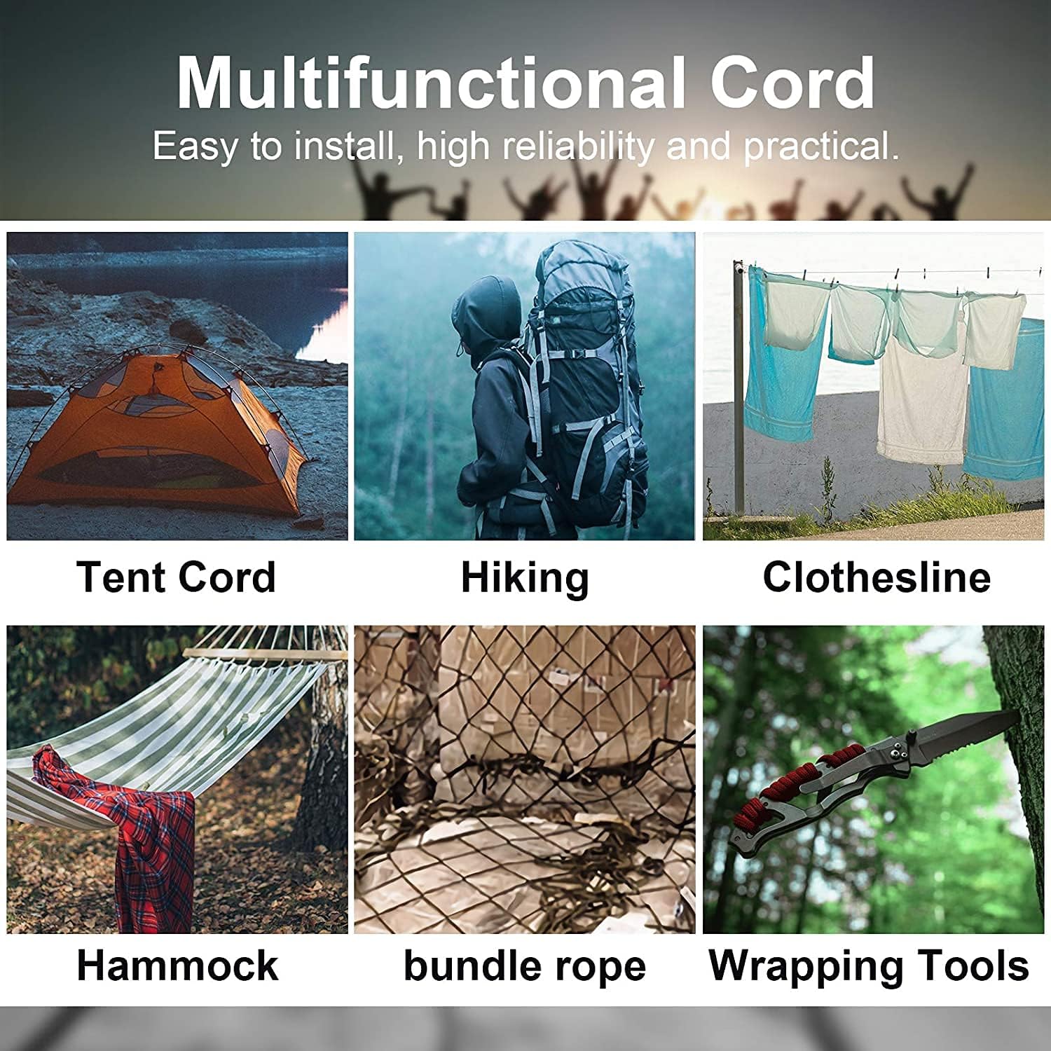 650lb Paracord/Parachute Cord 9 Strand Paracord Rope 30/50/100m Spools of Parachute Cord Type III Paracord for Camping Survival