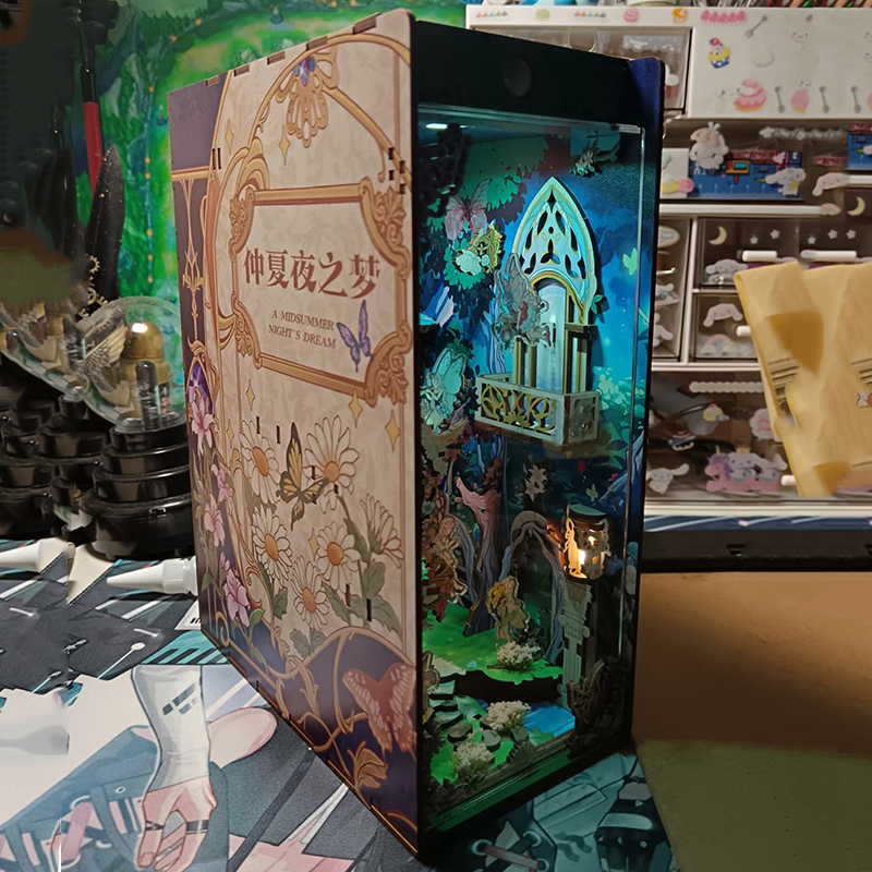 DIY Holz Buch Winkel Regal Einsatz Bausätze Miniatur Kirschblüte Buchstützen Japanische Puppe HäNutzer Spielzeug Bücherregal Wohnkultur