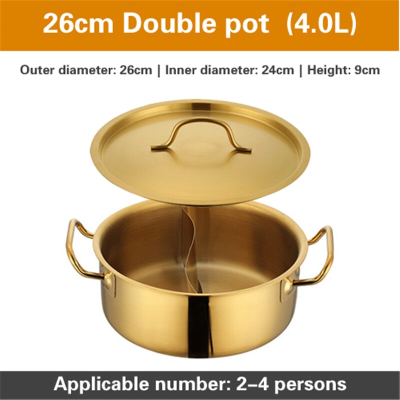 Rvs Pot Wastafel Gouden Pot Pot Soep Pot Spoelen Pot Voor Inductie Kookplaat Platte Bodem Dubbele Oor enkele Pot: 26cm Double pot