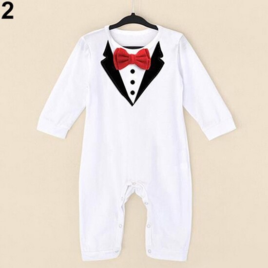 Peuter Jongens Gentleman Pak Lange Mouwen Baby Jumpsuit Pasgeboren Kleding Kinderen Casual Sets Baby Kids Kleding Voor 1 2 Jaar: White 6 to 12 Month