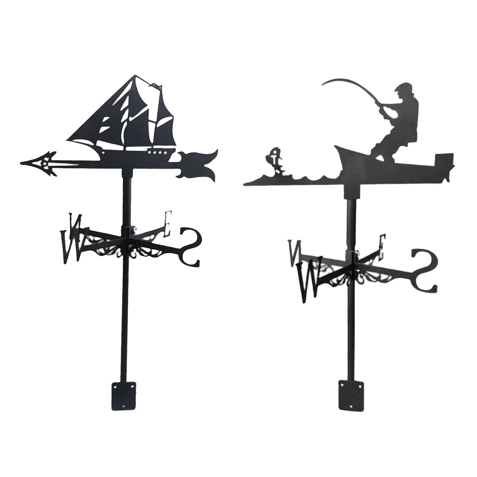 Iron Angler Shape Wind Vane Roof Mount Wind Direction Indicator Farm Weathervane Yard Ornament