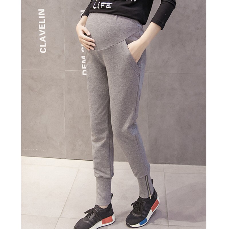 Pregnancy Trousers Belly Skinny Maternity Leggings Elastic Cotton Adjustable Waist Sports Pants Clothes for Pregnant Women E0083: dark grey / M