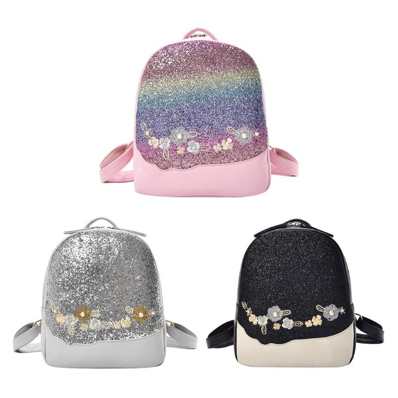 Bling Glitter Rucksack Shining Sequins Backpack Women Floral Pu Leather Backpack Girls Mini Travel School Bag Mochilas