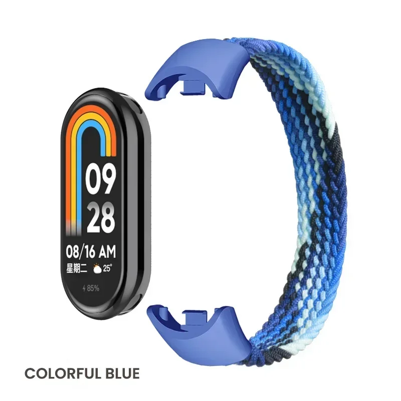 Bucle Solo trenzado para Xiaomi Mi Band 8, accesorios de repuesto, correas de reloj de nailon elástico, pulsera de correa para Miband 8 NFC: XXL / Azul cielo