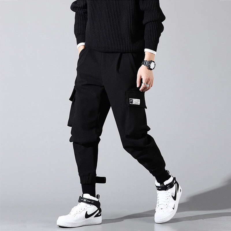 Japansk vintage casual män byxor lös stor ficka cargo byxor ylle tjocka byxor streetwear hip hop joggingbyxor män