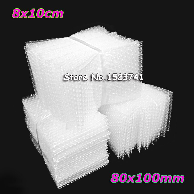 Bolsas de plástico para embalaje de burbujas, envoltorio de plástico de 80x100mm, plástico PE transparente, a prueba de golpes, doble película, 100 unidades