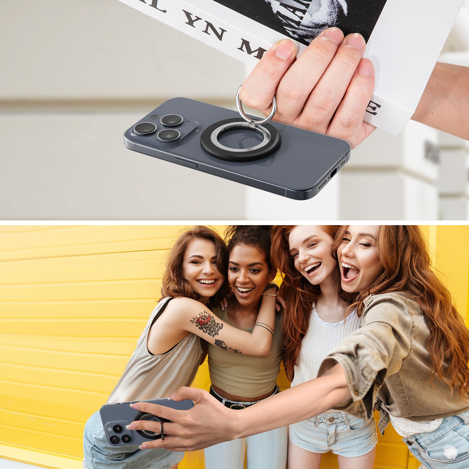 Magneettinen puhelimen sormuspidike magsafelle, , 360 ° pyörivä sormioteteline iphone 16/15/14/13/12 pro/pro max/plus -puhelimelle, utuinen musta