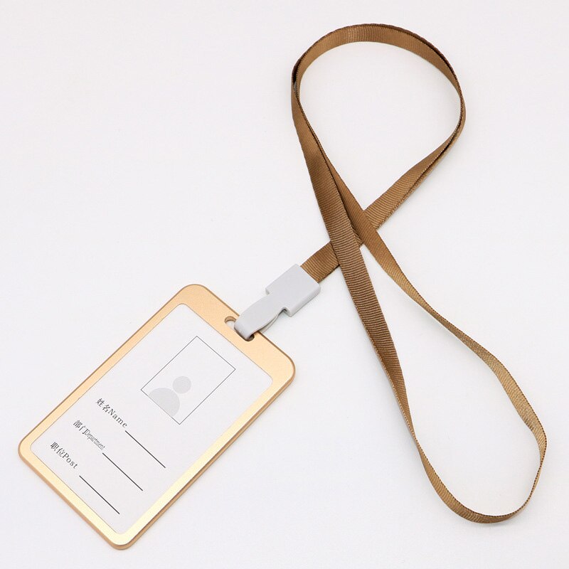 2 Colors Name Credit Card Holders Women Men Aluminum Alloy Bank Card Neck Strap Card Bus ID Holders Identity Badge With Lanyard: golden