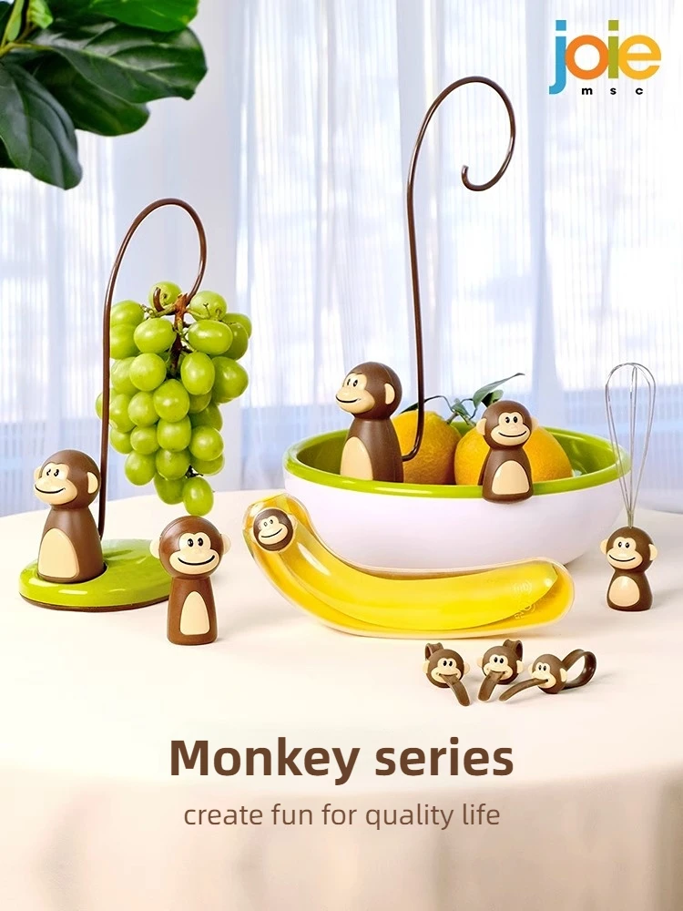 JOIE Monkey Series Bananenhanger Bananenhouder Bananenhaak Fruitmand BPA-vrij Fruitschaal Plaat Keuken Opbergrek Organizer