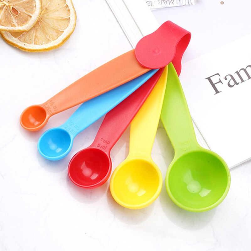 5Pcs/Set Lovely Colorful Plastic Measuring Cups Measure Spoon Kitchen Tool Kids Spoons Measuring Set Tools For Baking Coffee Tea