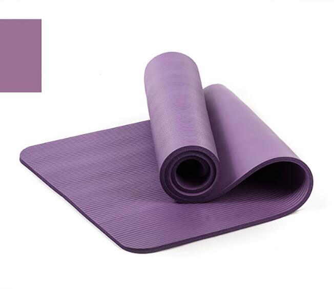 10mm nbr yogamåtte med gratis bære reb 183*61cm skridsikker tyk pad fitness pilatesmåtte til udendørs motionscenter træningsfitness: Lilla